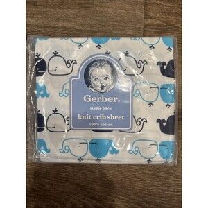 Gerber 100 Percent Cotton Baby Toddler Crib Sheet NWT Whales Motif Boys